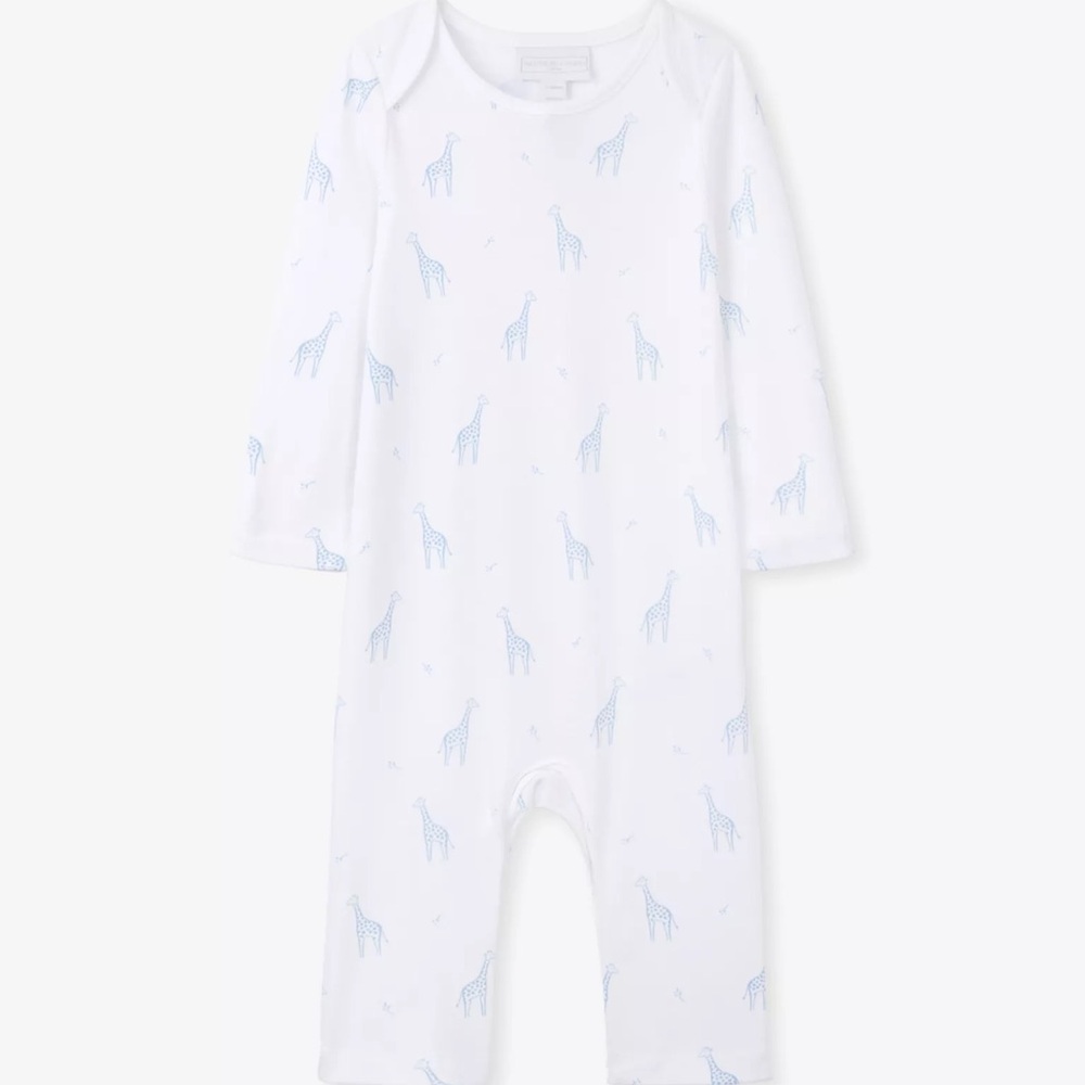 NWT The Little White Company Organic Cotton Blue Giraffe Sleepsuit